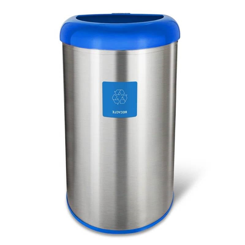 Cubo de basura de acero inoxidable de 13 galones con tapa superior abierta azul