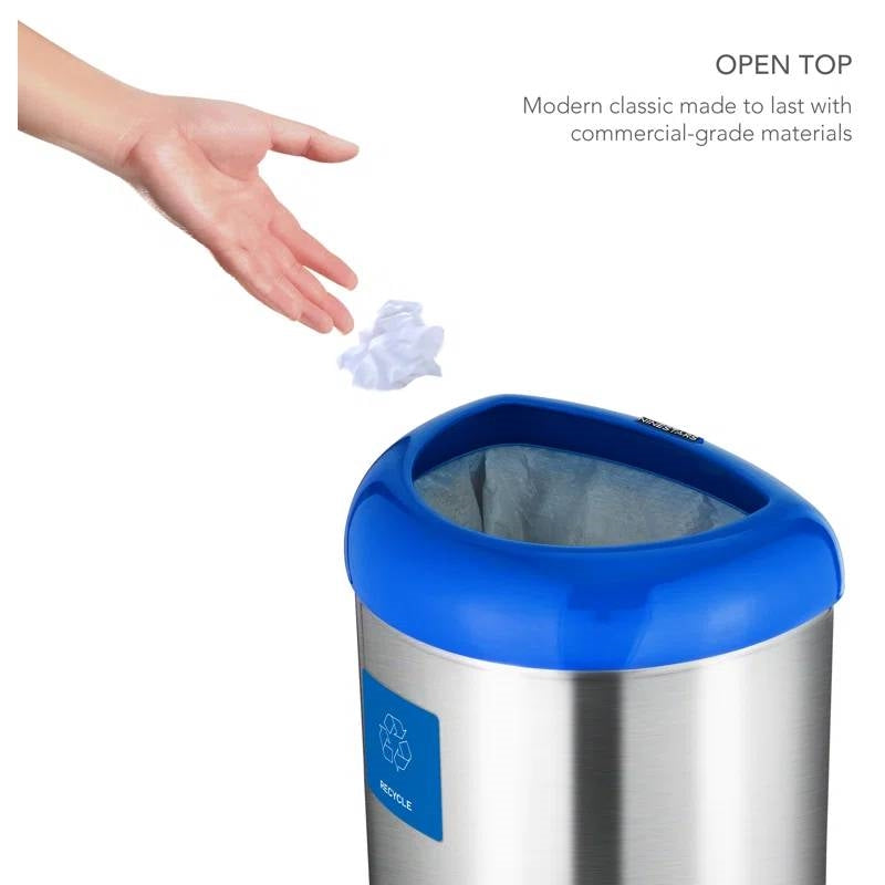 Cubo de basura de acero inoxidable de 13 galones con tapa superior abierta azul