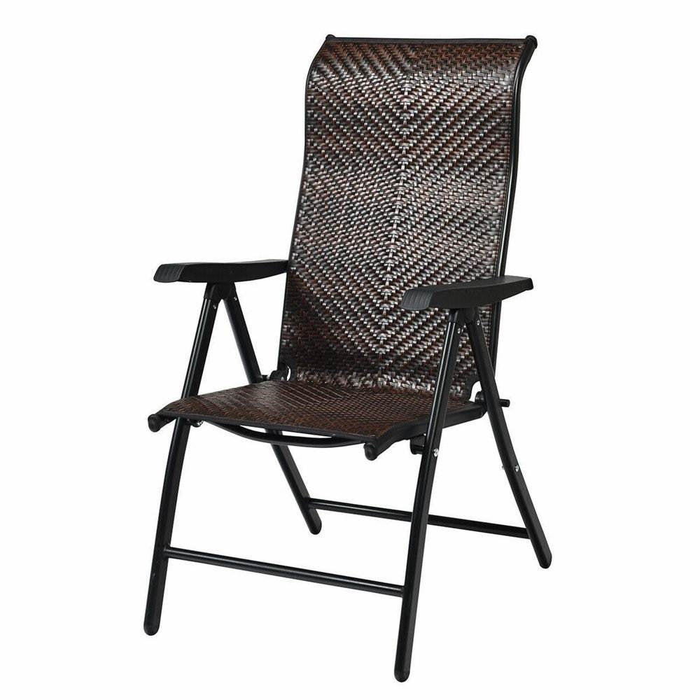 Sillón plegable de mimbre de color marrón oscuro resistente para exteriores