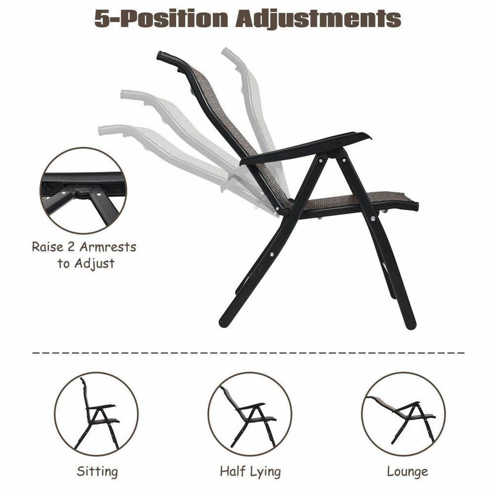 Sillón plegable de mimbre de color marrón oscuro resistente para exteriores