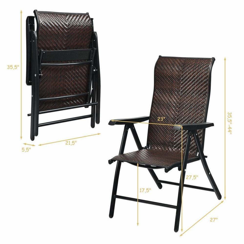 Sillón plegable de mimbre de color marrón oscuro resistente para exteriores