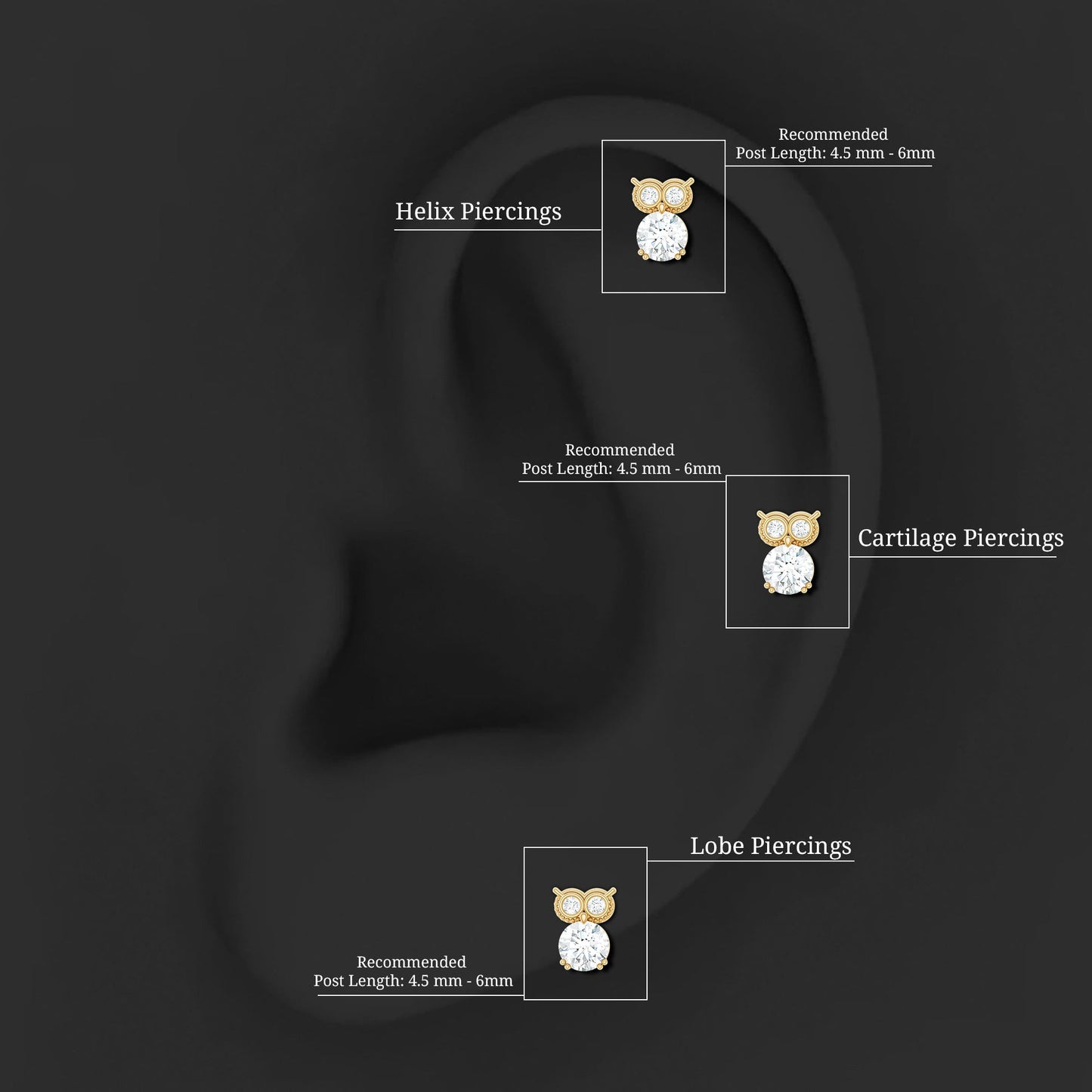 Diamond Owl Earring for Cartilage Piercing