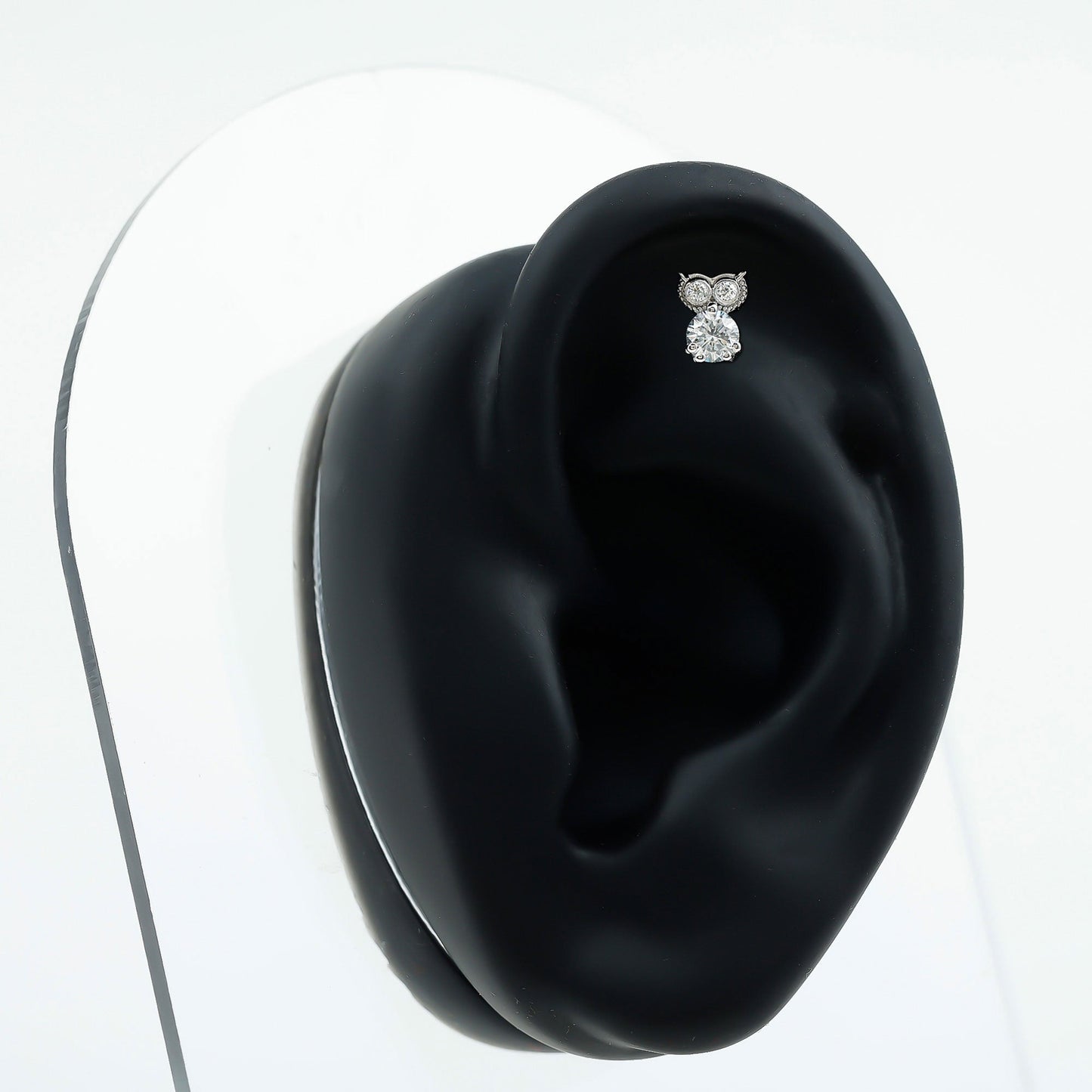 Diamond Owl Earring for Cartilage Piercing