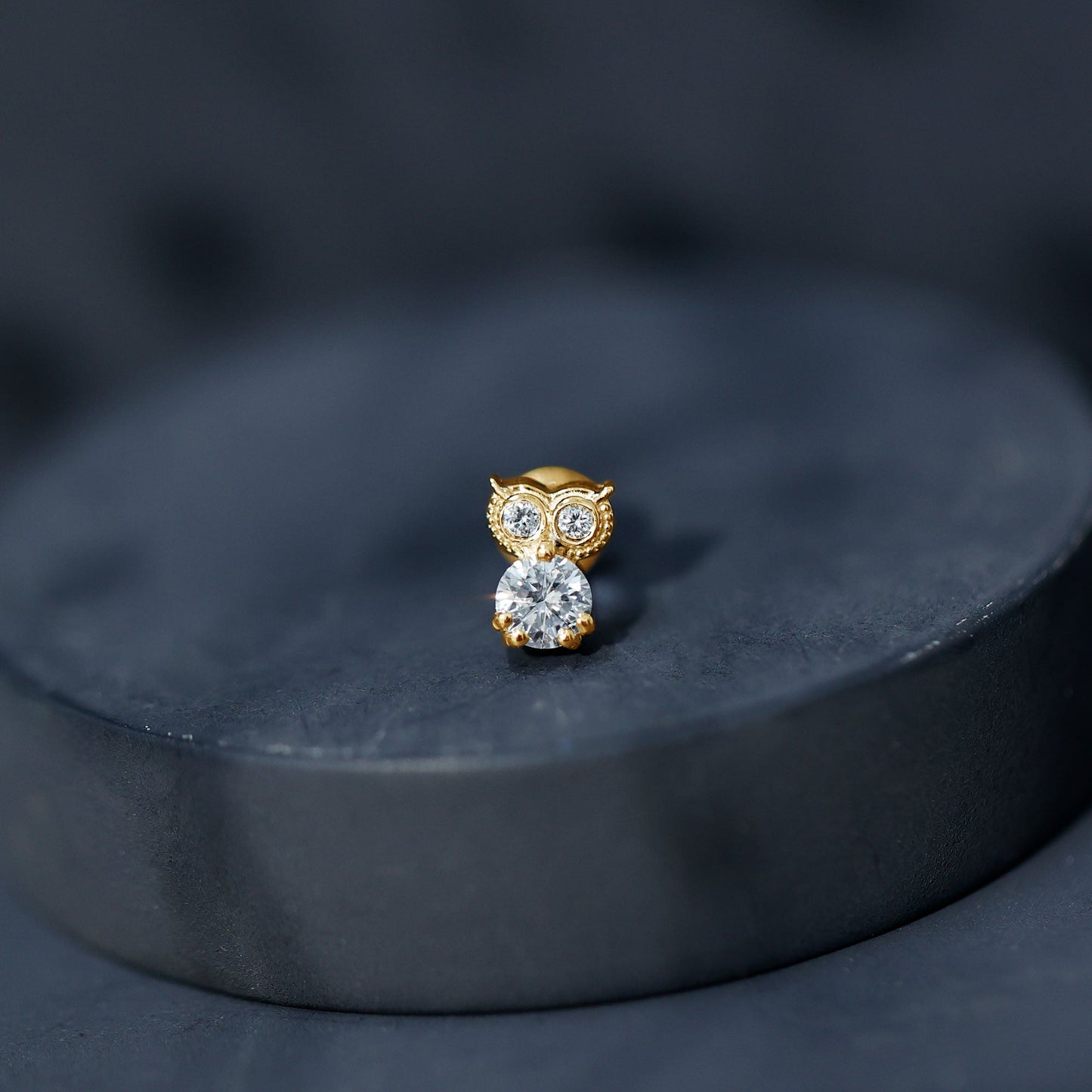 Diamond Owl Earring for Cartilage Piercing