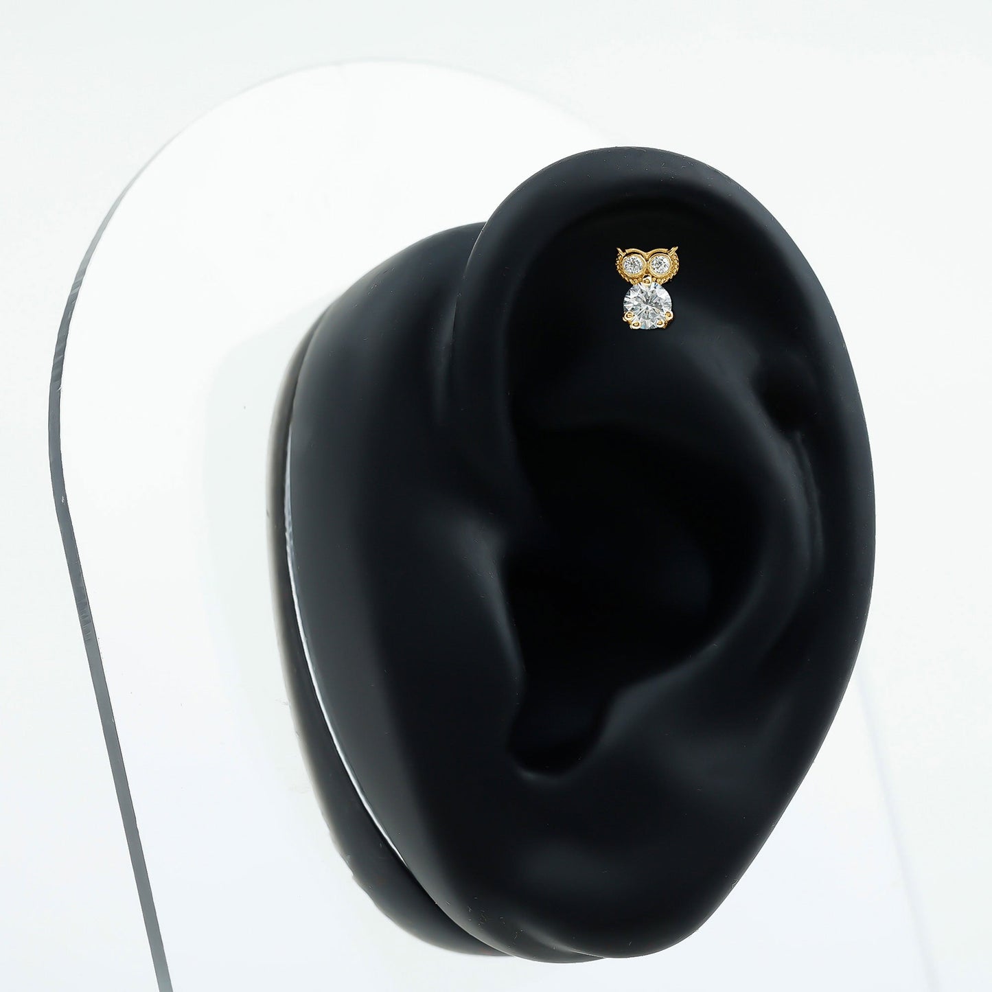Diamond Owl Earring for Cartilage Piercing