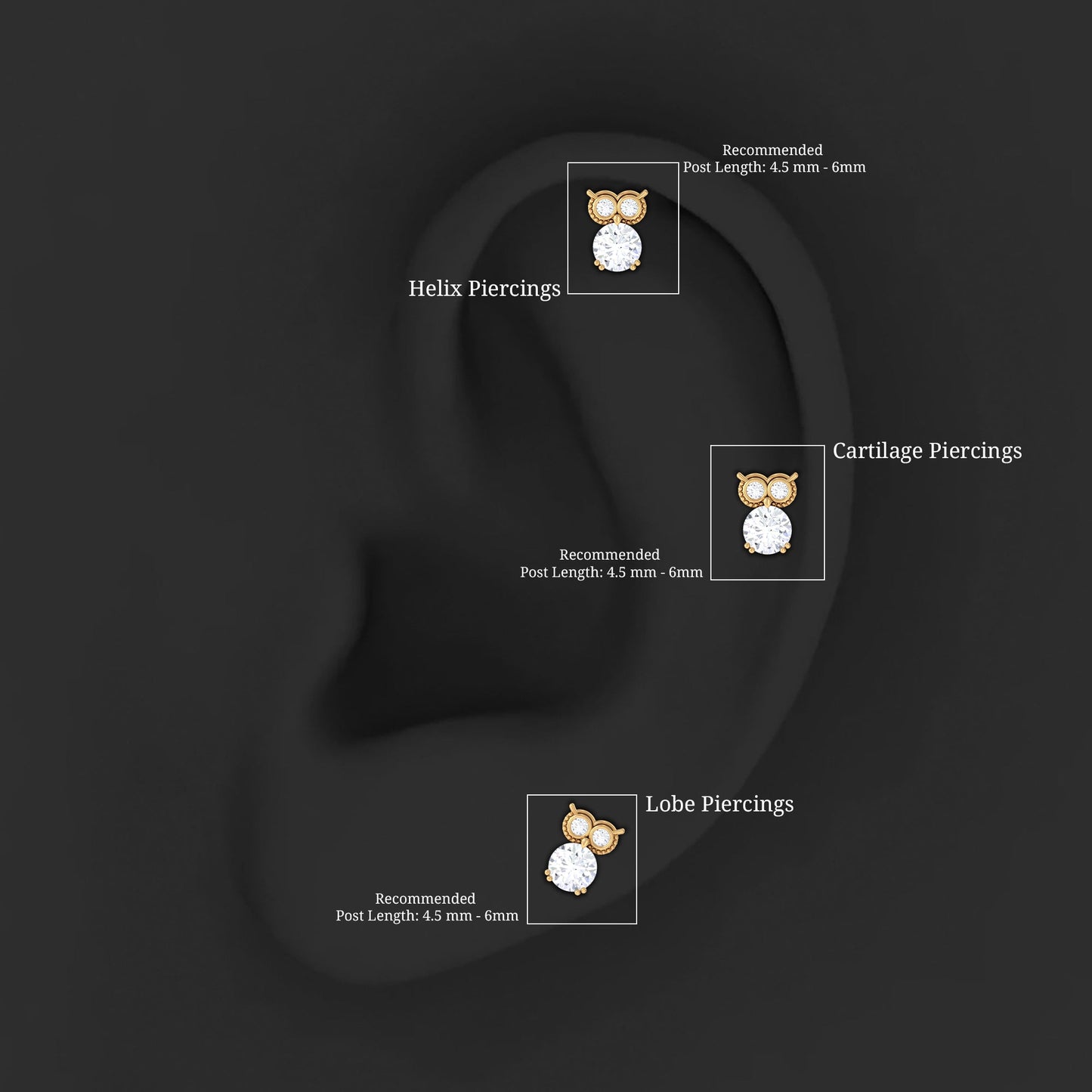 Diamond Owl Earring for Cartilage Piercing