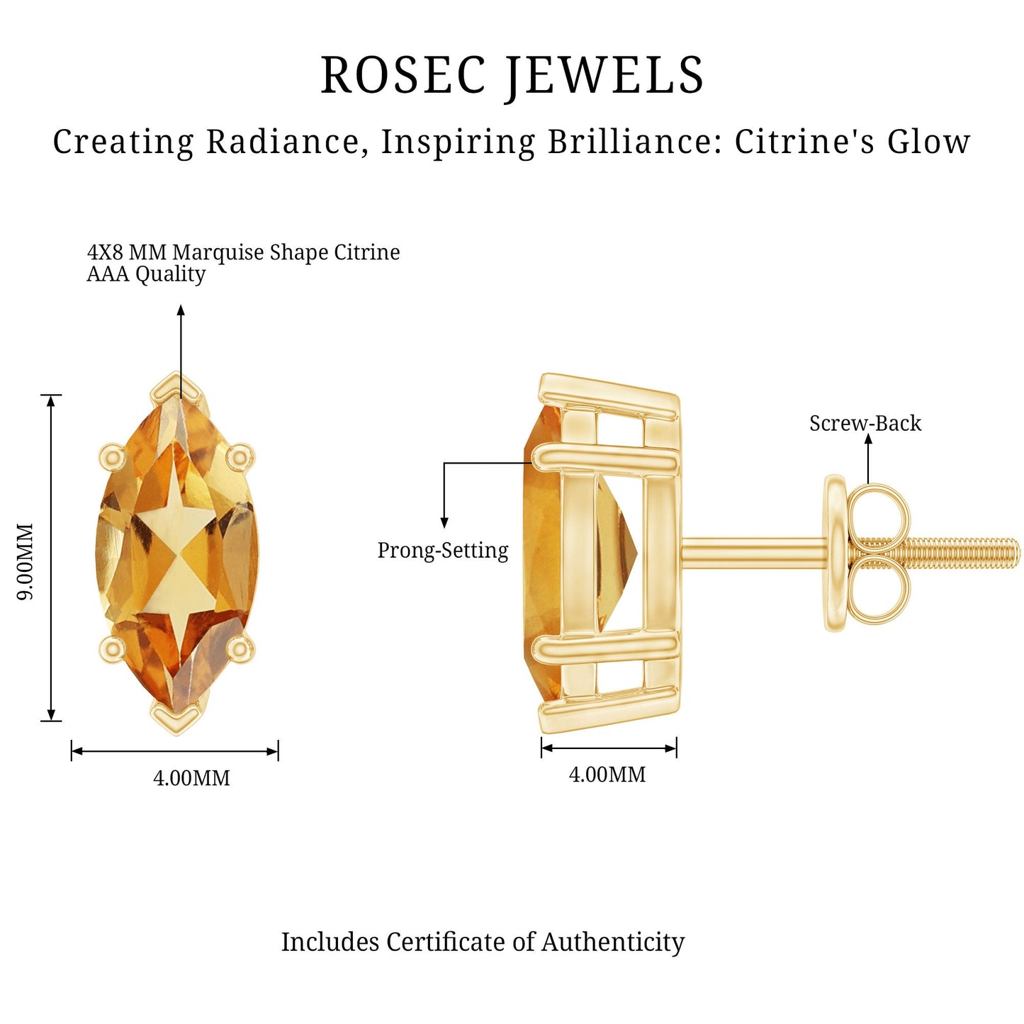 November Birthstone Earrings with Marquise Cut Citrine