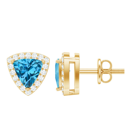 Trilliant Cut Blue Topaz and Diamond Stud Earrings