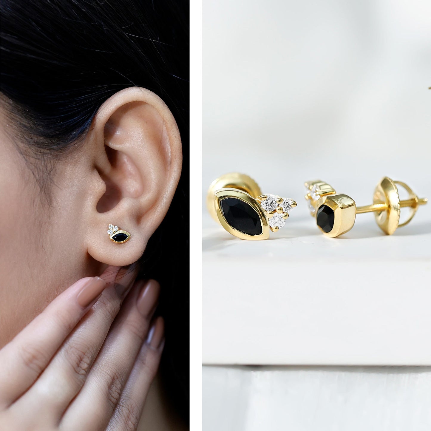 Marquise Cut Lab Grown Black and White Diamond Stud Earrings