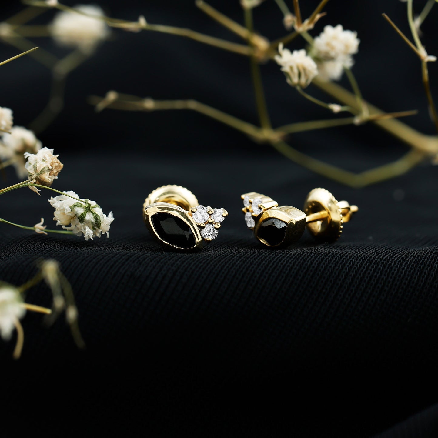 Marquise Cut Lab Grown Black and White Diamond Stud Earrings