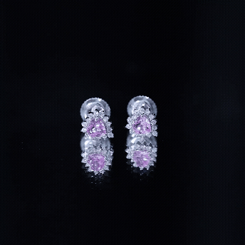 Lab Grown Pink Sapphire Heart Stud Earrings with Diamond Halo
