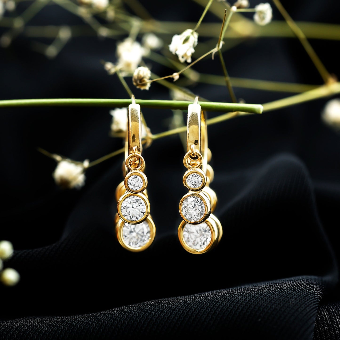 Bezel Set Moissanite Hinged Hoop Drop Earrings in Silver