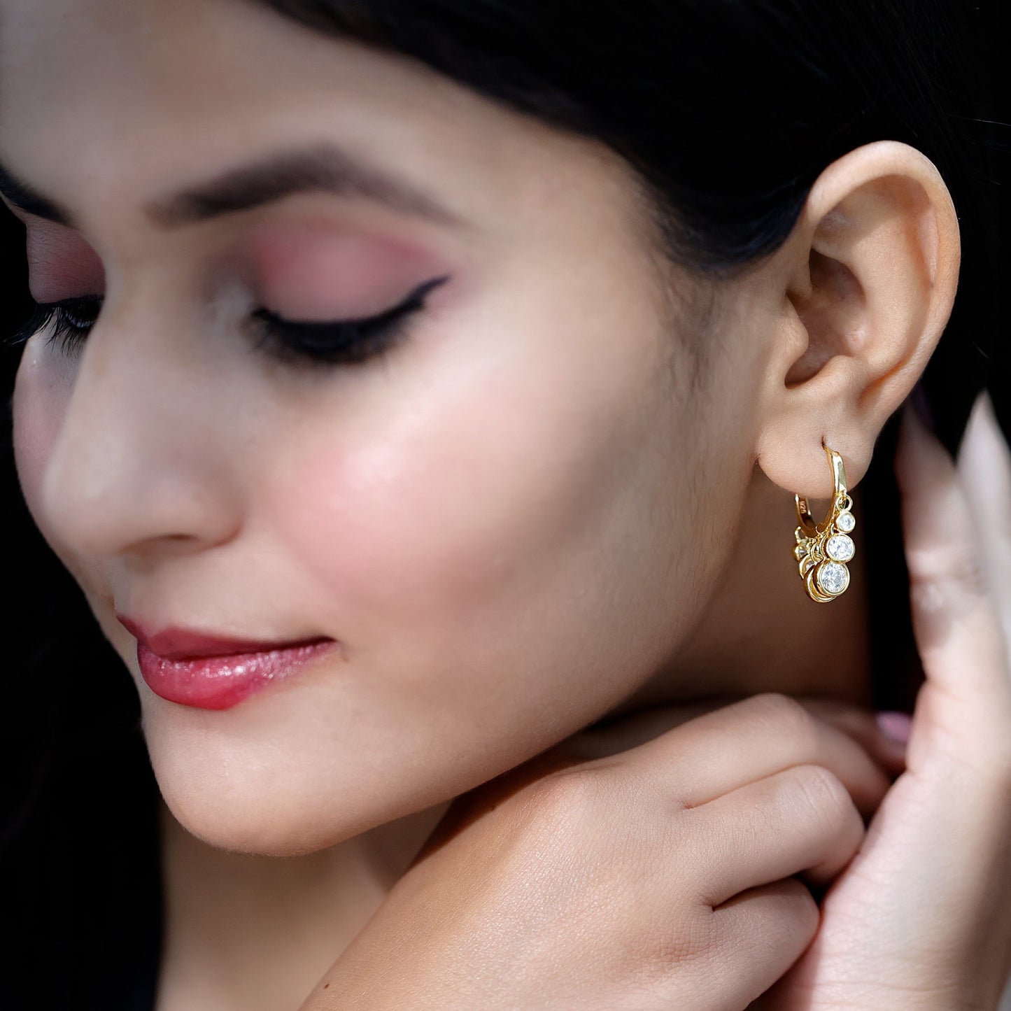 Bezel Set Moissanite Hinged Hoop Drop Earrings in Silver