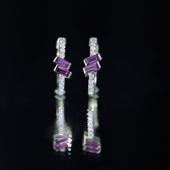 Rhodolite Garnet Hinged Hoop Earrings in Gold Plated Silver