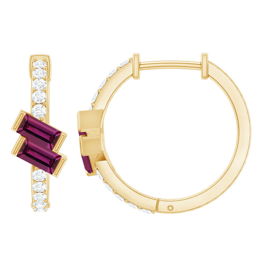 Rhodolite Garnet Hinged Hoop Earrings in Gold Plated Silver