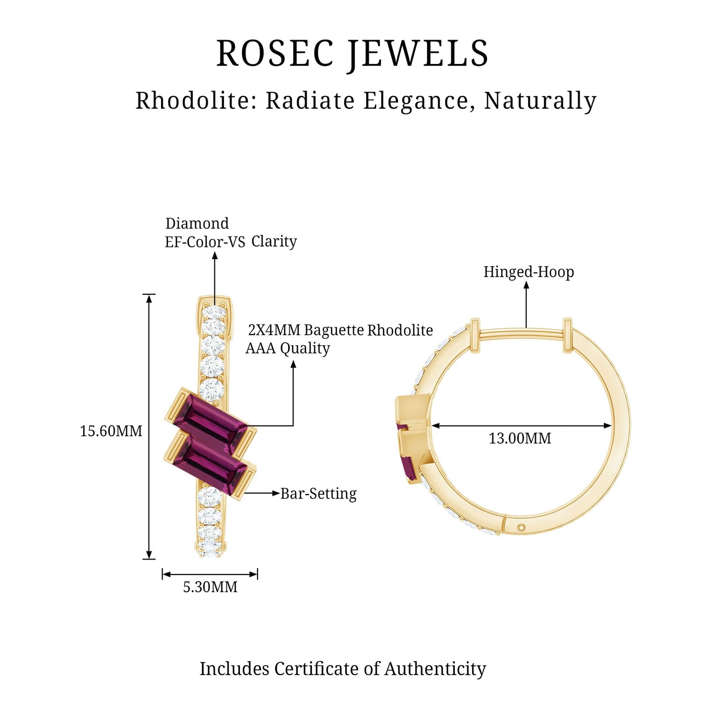 Rhodolite Garnet Hinged Hoop Earrings in Gold Plated Silver