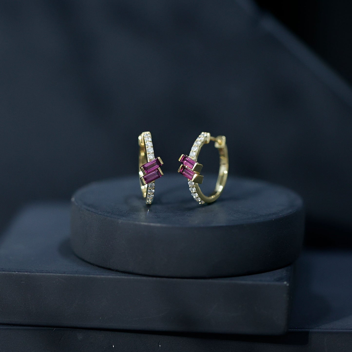 Rhodolite Garnet Hinged Hoop Earrings in Gold Plated Silver