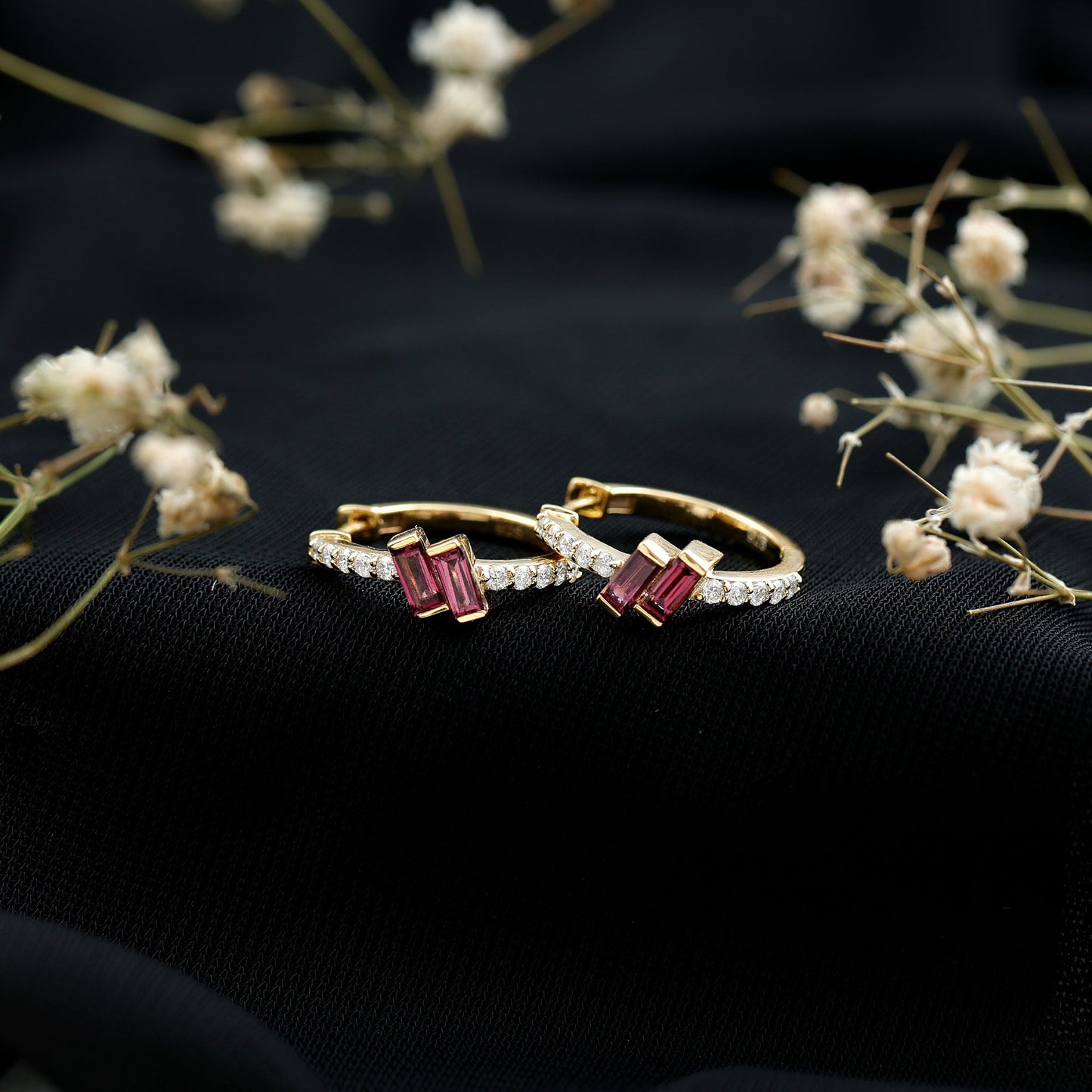 Rhodolite Garnet Hinged Hoop Earrings in Gold Plated Silver