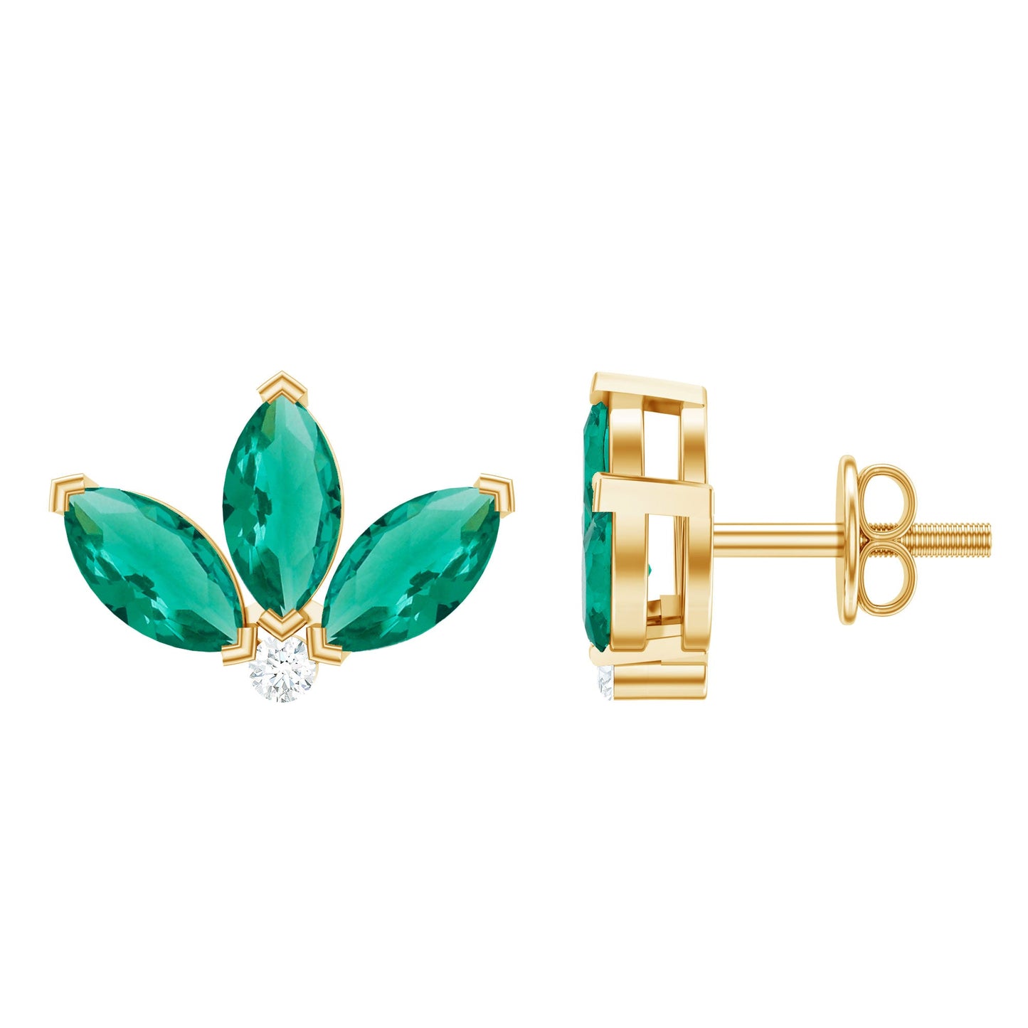 Marquise Cut Lab Created Emerald Leaf Stud Earrings in Silver