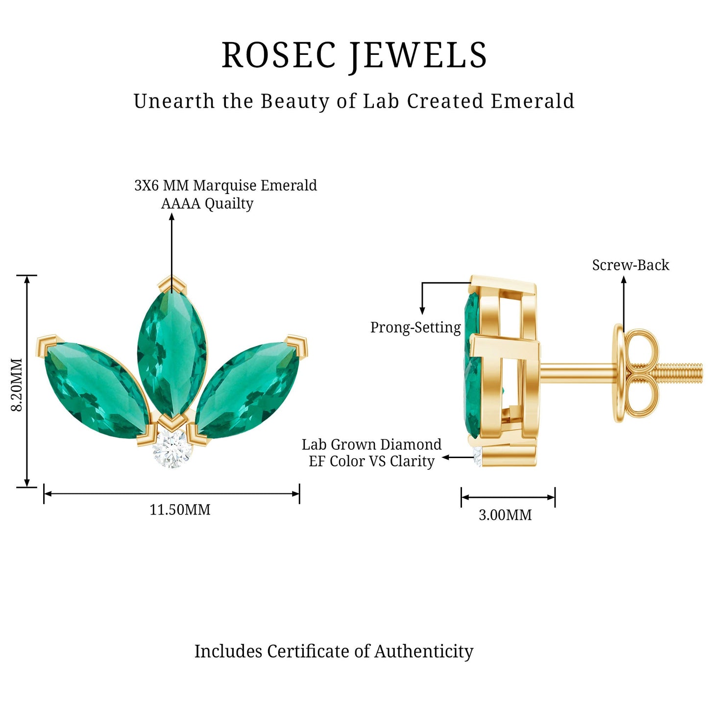 Marquise Cut Lab Created Emerald Leaf Stud Earrings in Silver