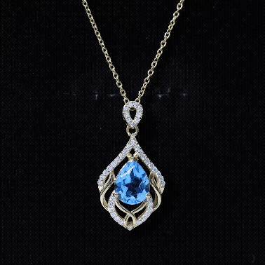 Genuine Swiss Blue Topaz Teardrop Wedding Necklace in Silver