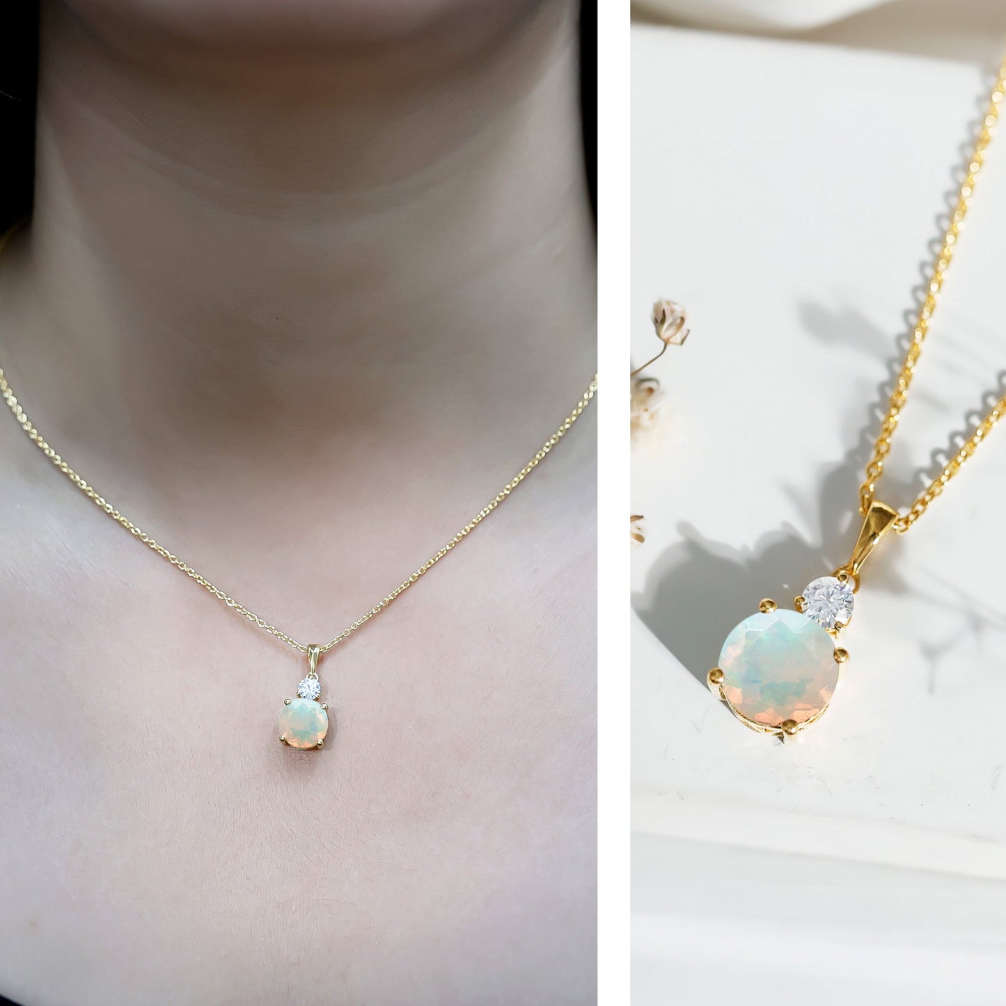 Certified Ethiopian Opal Solitaire Necklace with Moissanite