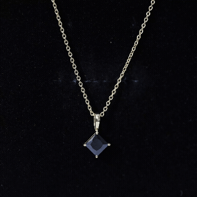Princess Cut Black Spinel Solitaire Pendant Necklace with Silver Chain