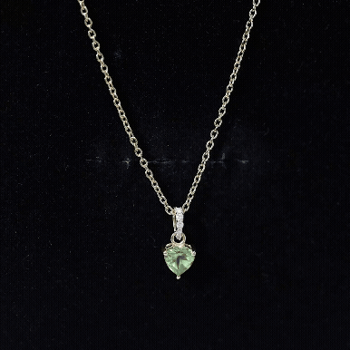 Natural Heart Shape Peridot Diamond Pendant Necklace with Chain