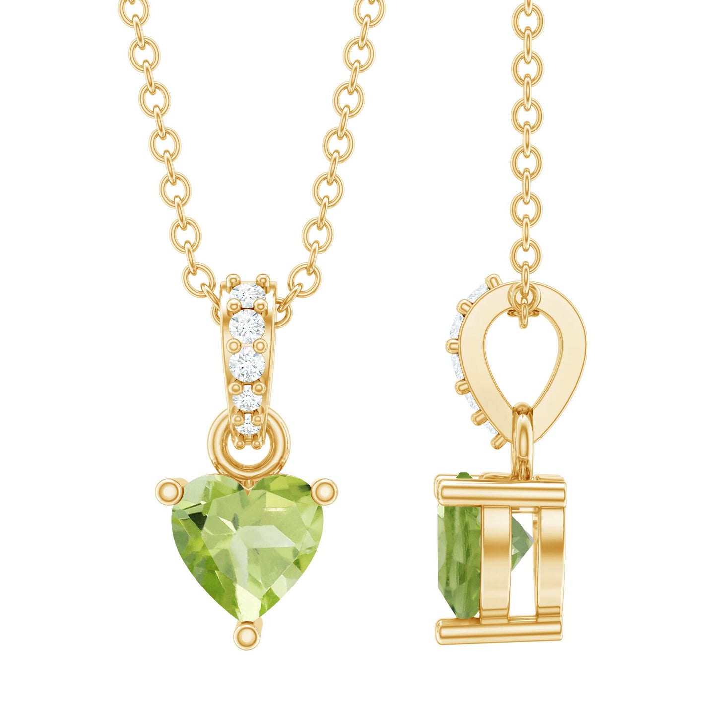 Natural Heart Shape Peridot Diamond Pendant Necklace with Chain