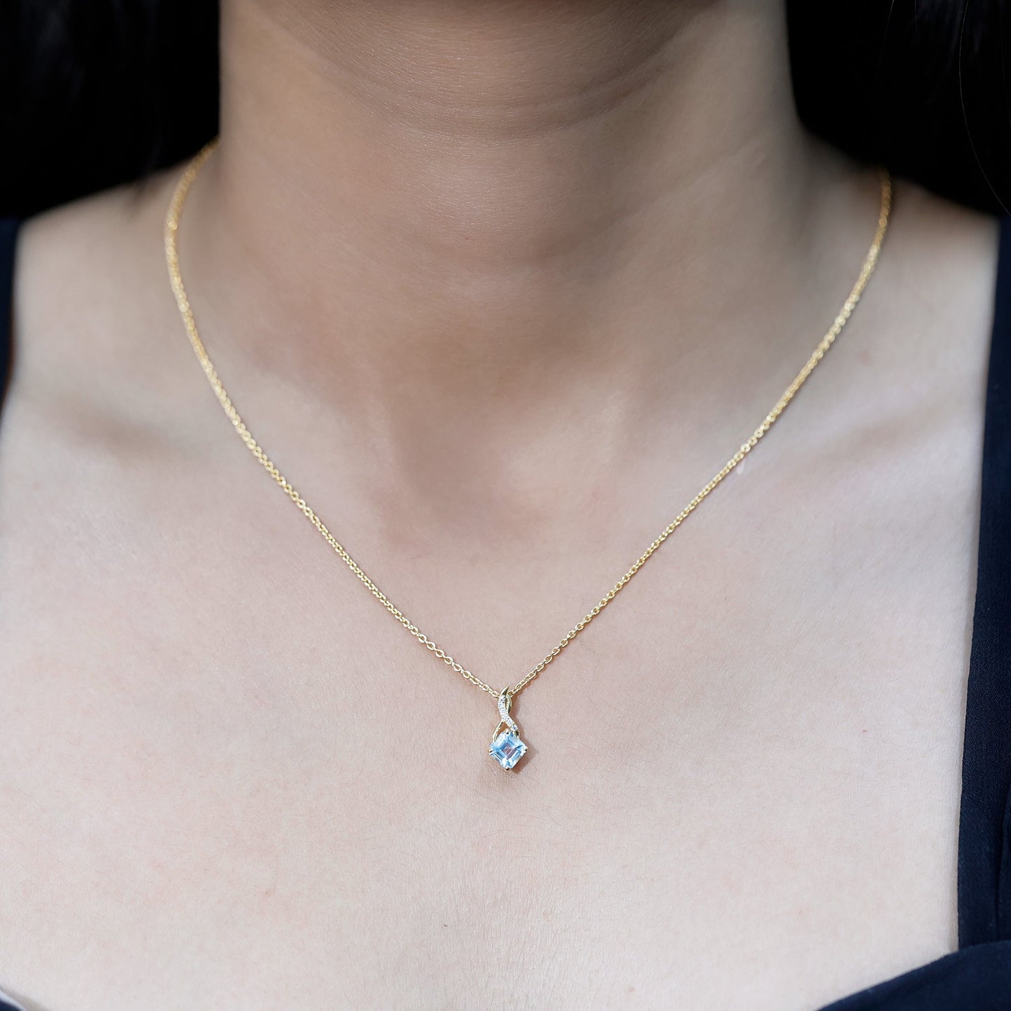Cushion Cut Sky Blue Topaz Infinity Necklace with Silver Chain