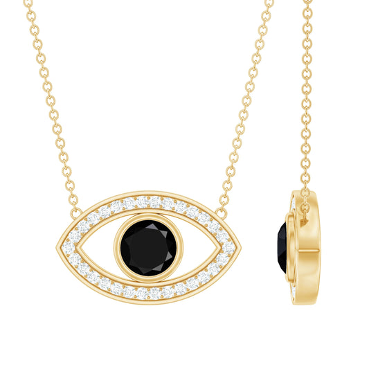 Certified Black and White Diamond Evil Eye Necklace in Silver