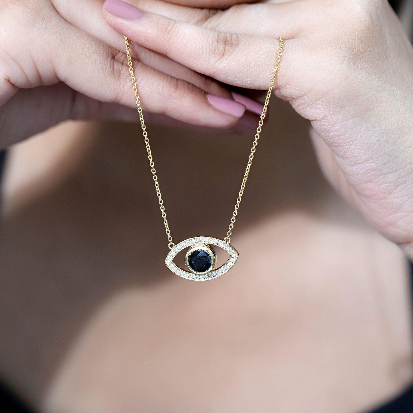Certified Black and White Diamond Evil Eye Necklace in Silver