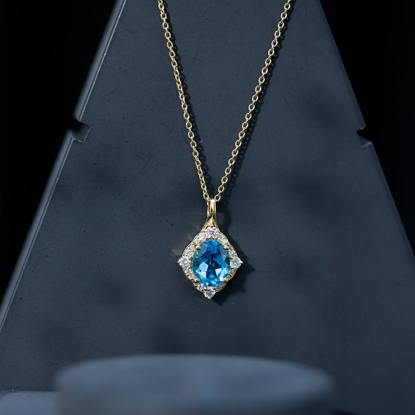 Sterling Silver Swiss Blue Topaz and Diamond Vintage Necklace With Chain
