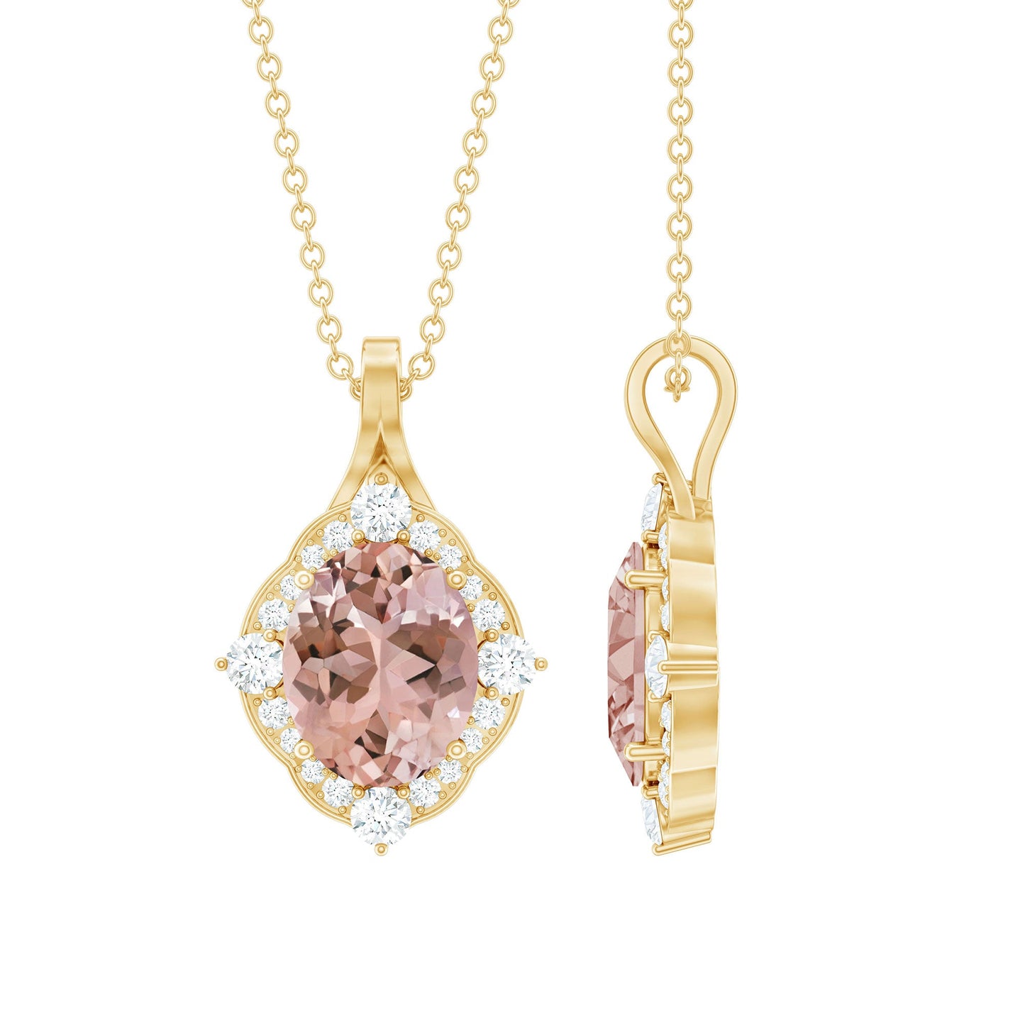Vintage Inspired Morganite Bridal Necklace with Diamond Halo