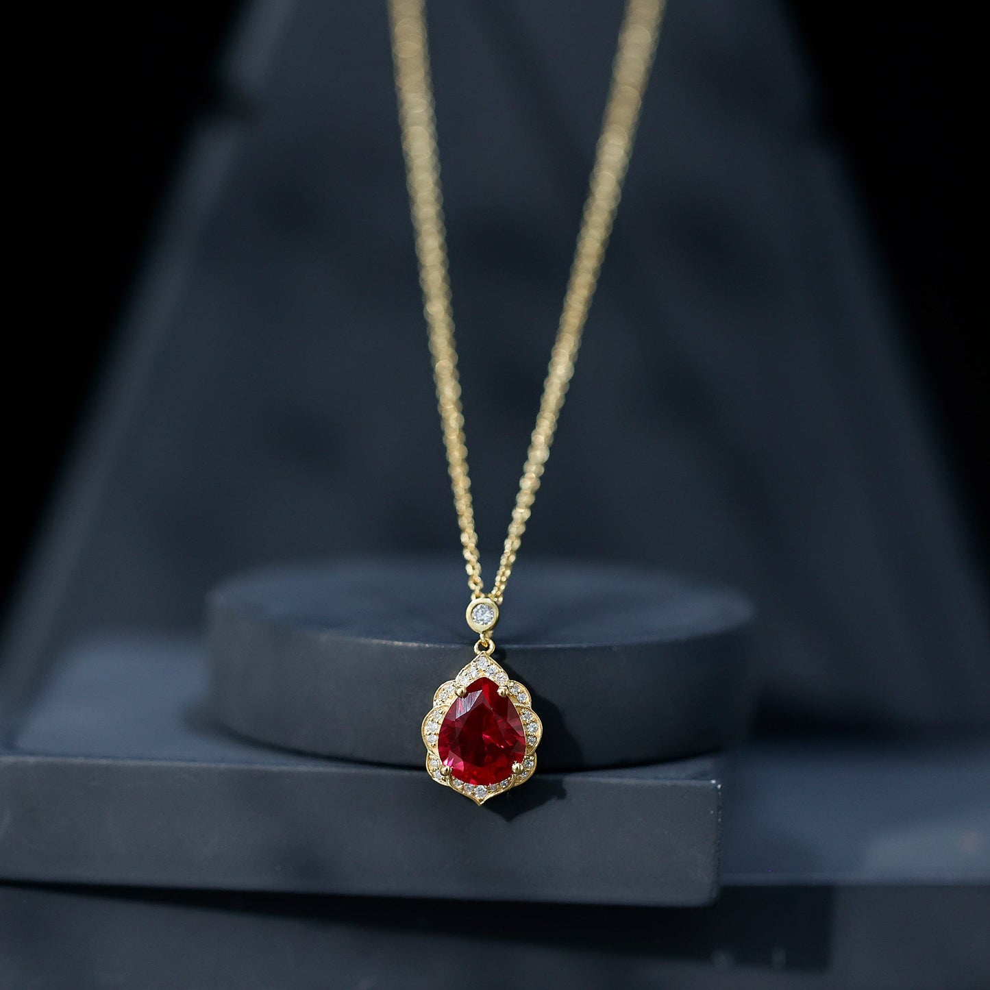 8X10 mm Lab Grown Ruby Diamond Vintage Necklace