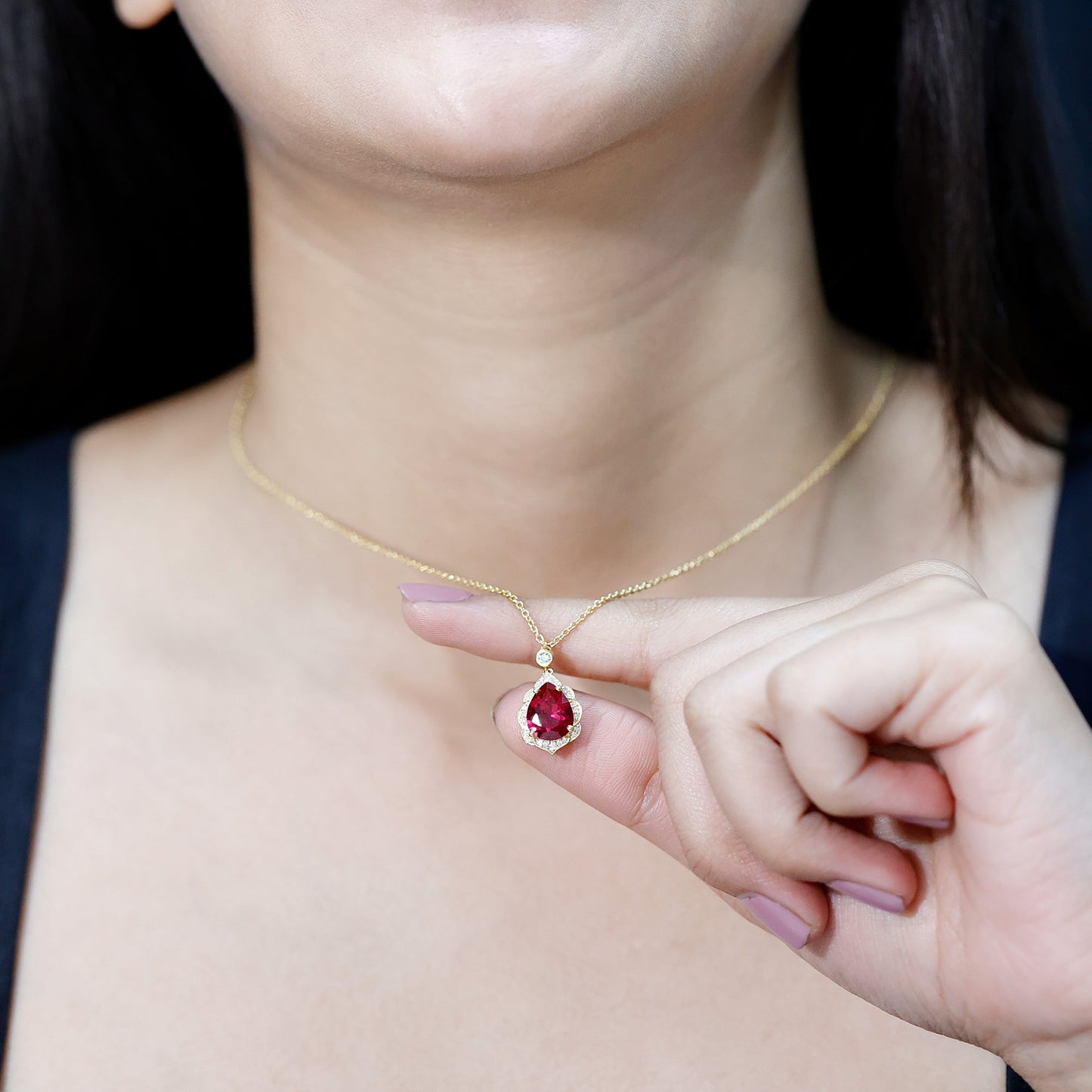 8X10 mm Lab Grown Ruby Diamond Vintage Necklace