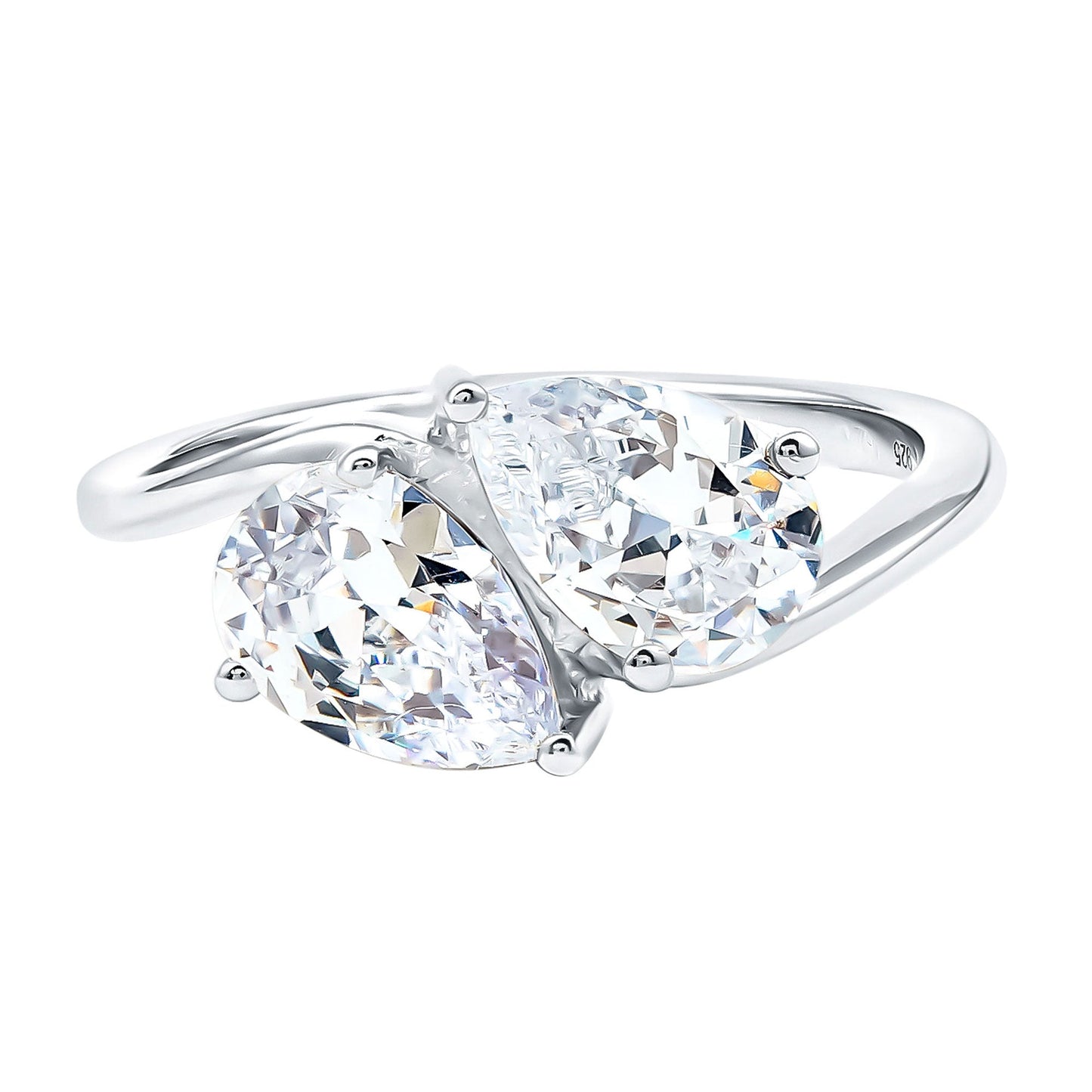 6X8 MM Pear Shaped Lab Grown Diamond Two Stone Engagement Ring