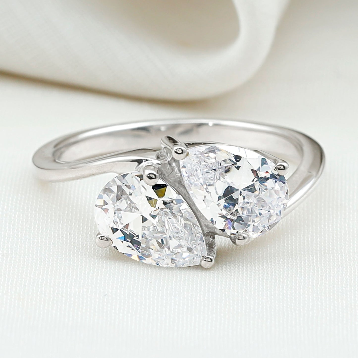 6X8 MM Pear Shaped Lab Grown Diamond Two Stone Engagement Ring