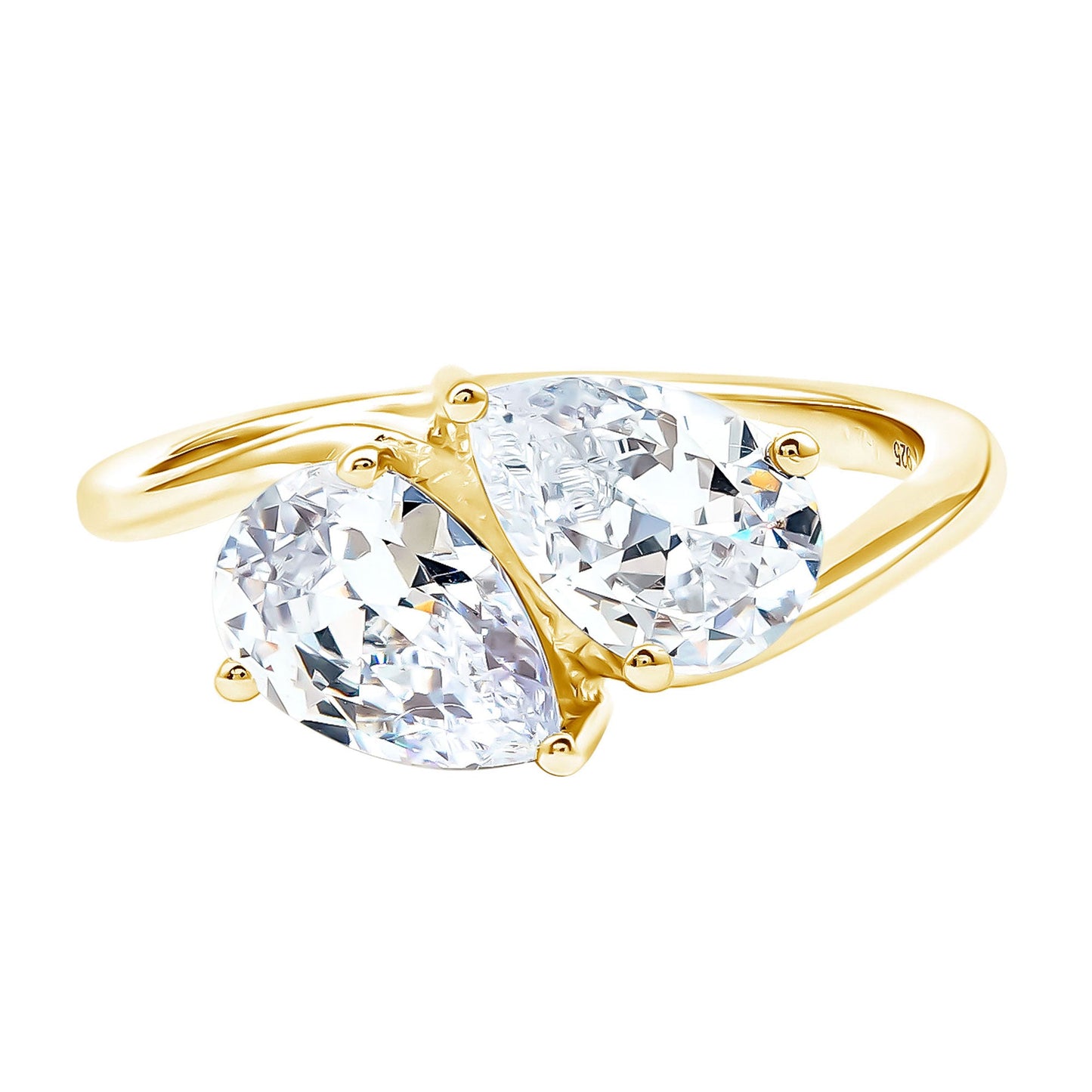 6X8 MM Pear Shaped Lab Grown Diamond Two Stone Engagement Ring