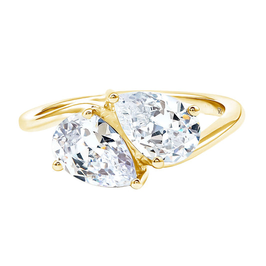 6X8 MM Pear Shaped Lab Grown Diamond Two Stone Engagement Ring