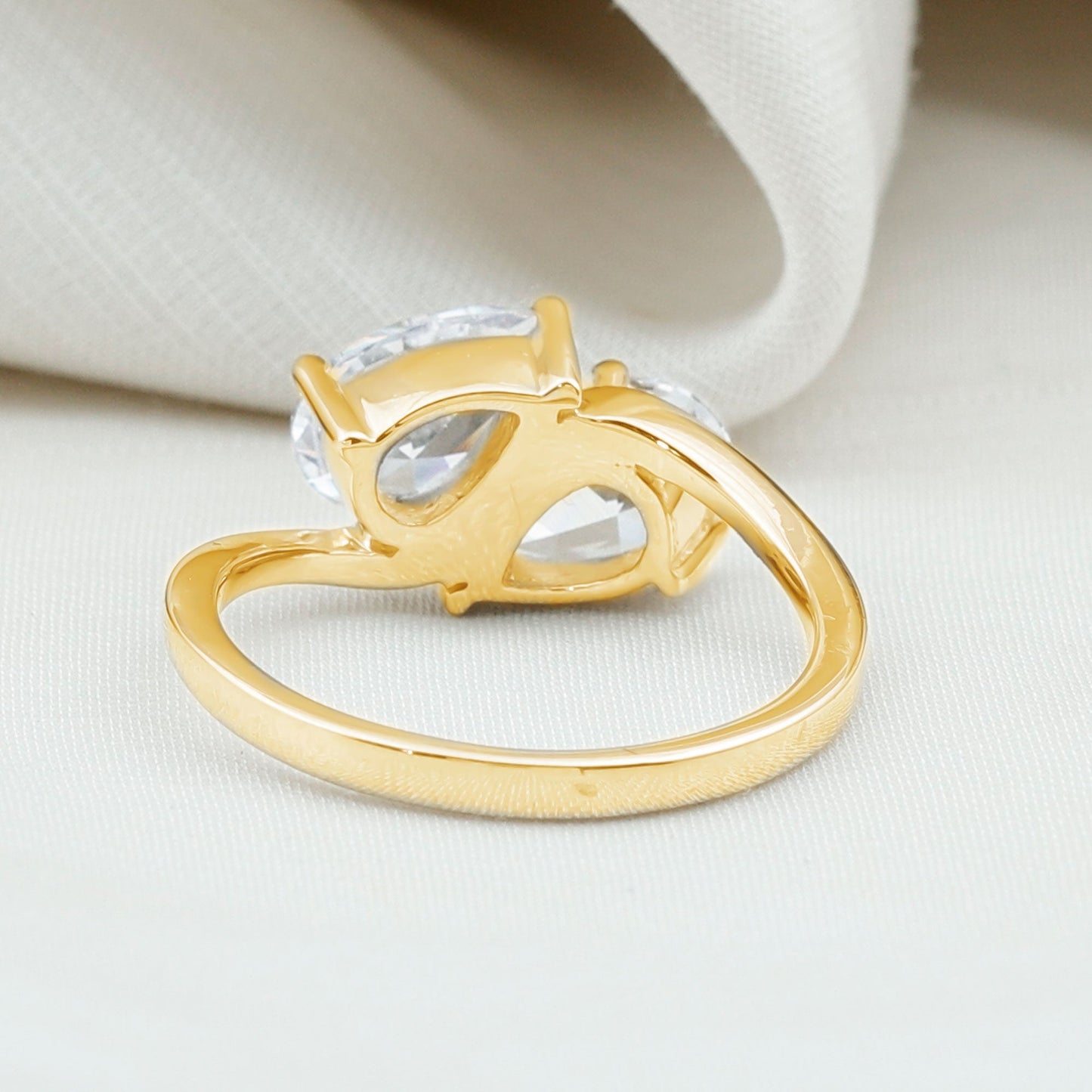 6X8 MM Pear Shaped Lab Grown Diamond Two Stone Engagement Ring