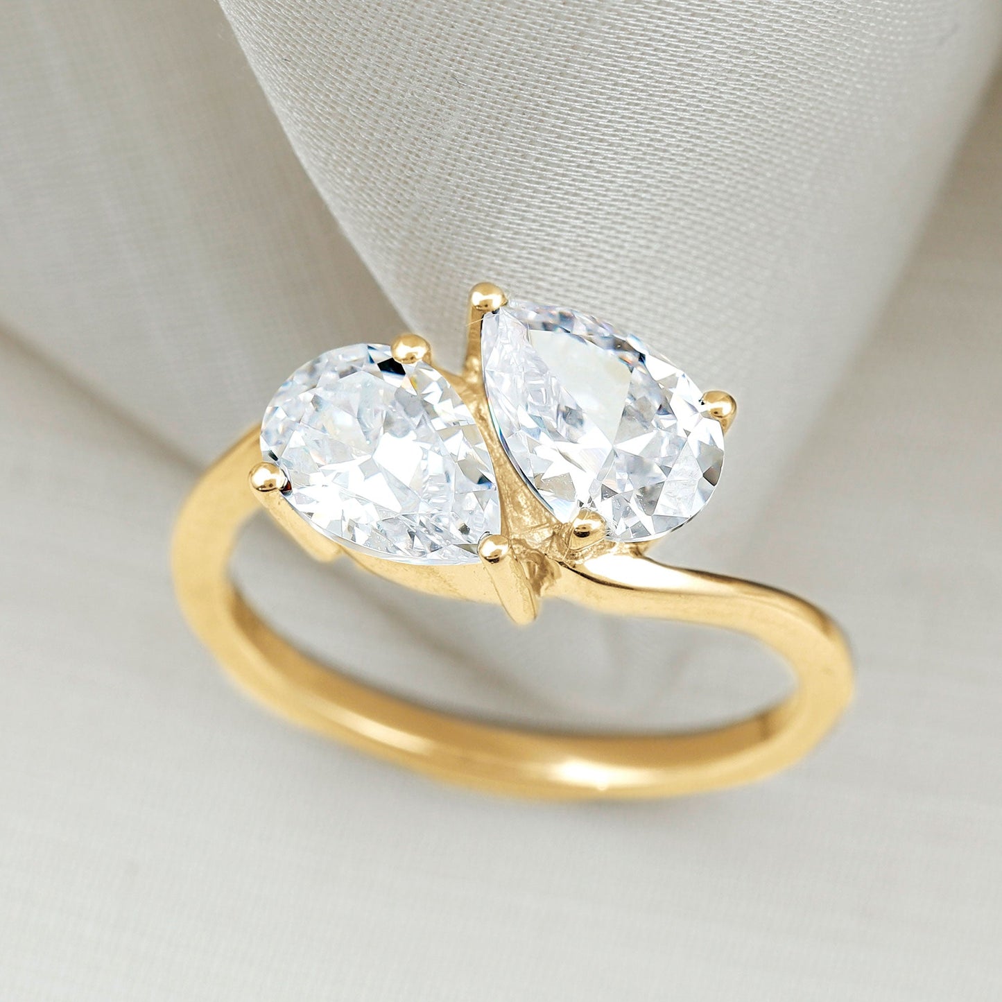 6X8 MM Pear Shaped Lab Grown Diamond Two Stone Engagement Ring