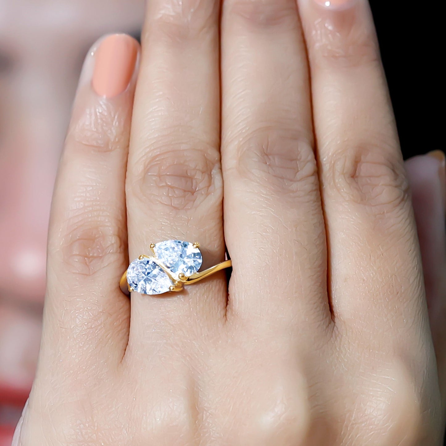 6X8 MM Pear Shaped Lab Grown Diamond Two Stone Engagement Ring