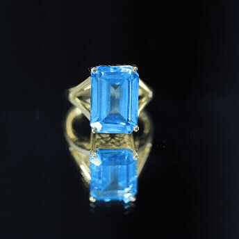 Aquamarine Emerald Cut Engagement Ring in Yellow Gold Plated Silver