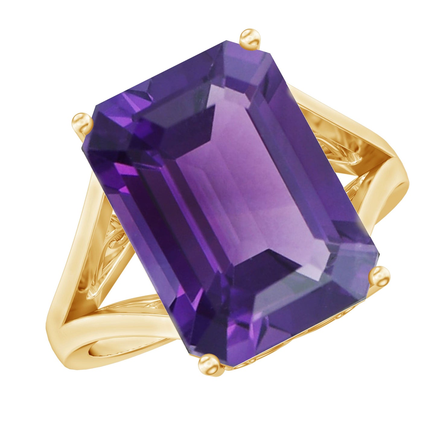 Certified 10X14 MM Emerald Cut Lab Grown Amethyst Engagement Ring