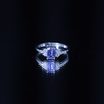 Emerald Cut Tanzanite and Diamond Promise Ring in Silver