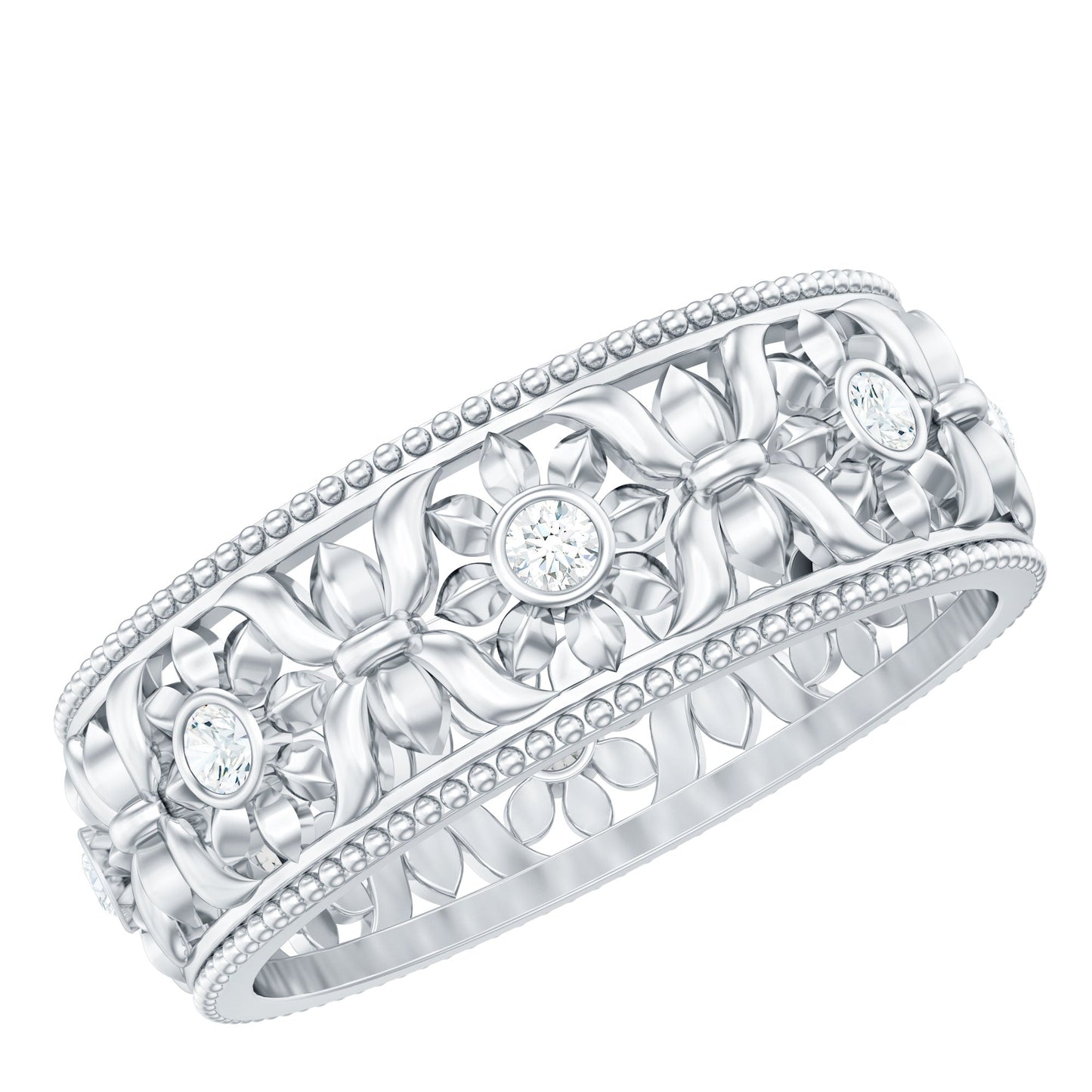 Floral Inspired Lab Grown Diamond Filigree Wedding Band