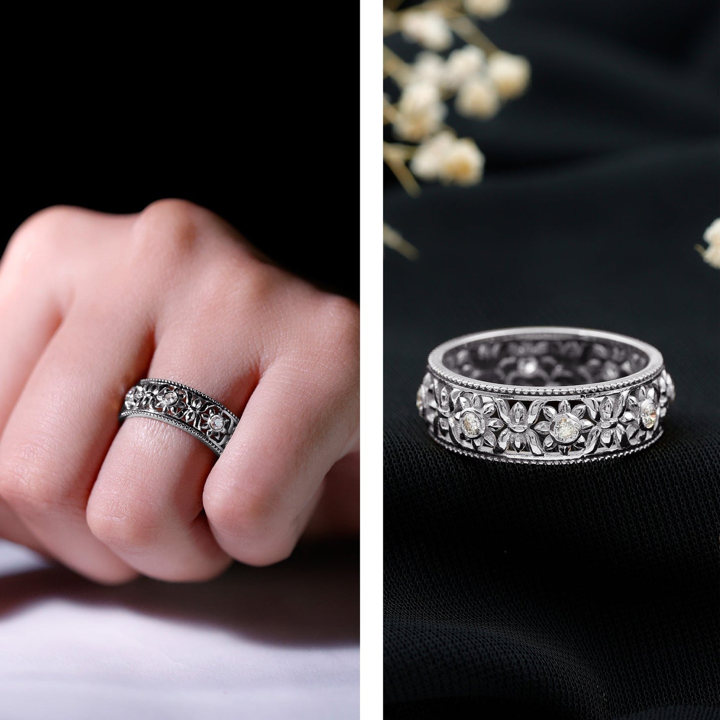 Floral Inspired Lab Grown Diamond Filigree Wedding Band