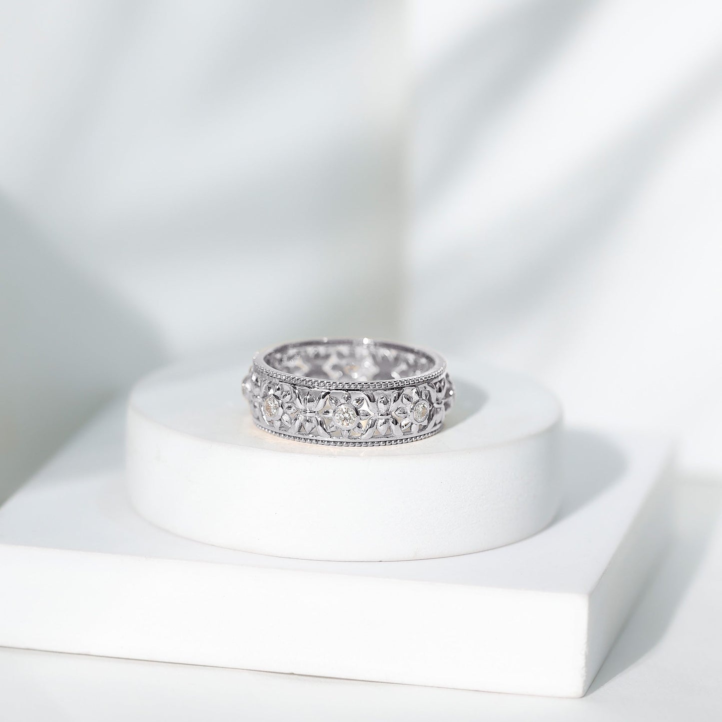 Floral Inspired Lab Grown Diamond Filigree Wedding Band