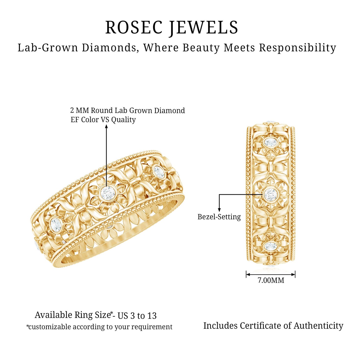 Floral Inspired Lab Grown Diamond Filigree Wedding Band